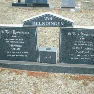 HELSDINGEN Johannes Giliam, van 1920-1994 &amp; Olivia Anna Jacomina 1921-1986