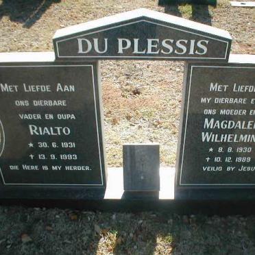 PLESSIS Rialto, du 1931-1993 &amp; Magdalena Wilhelmina 1930-1989
