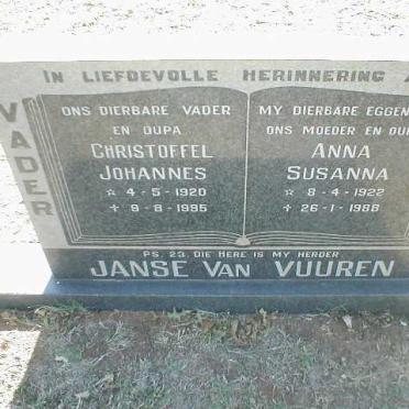 VUUREN Christoffel Johannes, Janse van 1920 - 1995 &amp; Anna Susanna 1922 - 1988