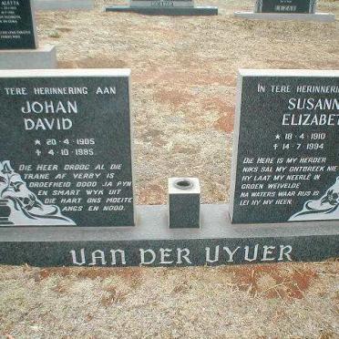 VYVER Johan Davis, van der 1905-1985 &amp; Susanna Elizabeth 1910-1994