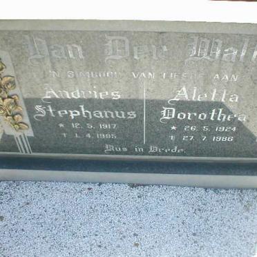 WALT Andries Stephanus, van der 1917-1985 &amp; Aletta Dorothea 1924-1986