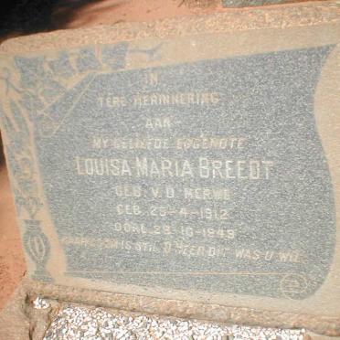 BREEDT Louisa Maria nee V.D. MERWE 1912-1949