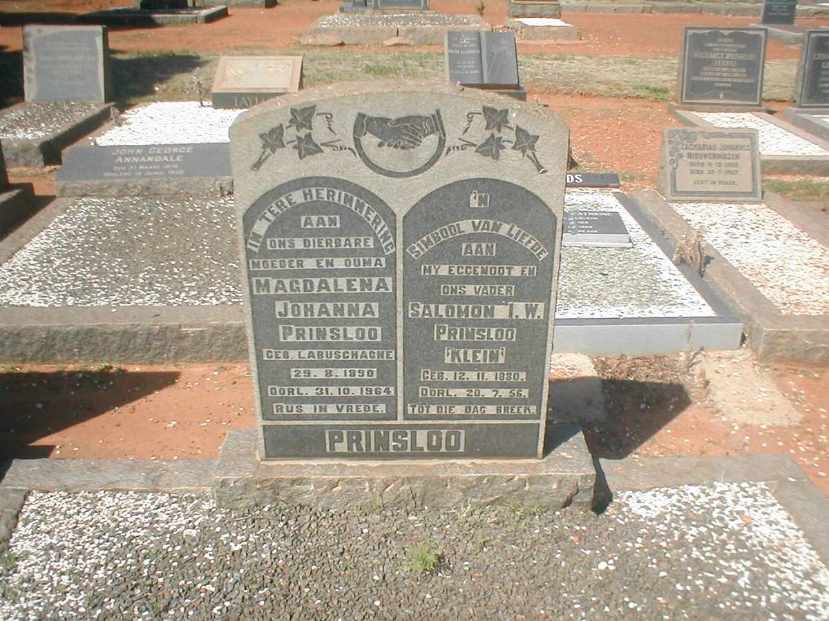 PRINSLOO Salomon I.W. 1880-1956 &amp; Magdalena Johanna LABUSCHAGNE 1890-1964