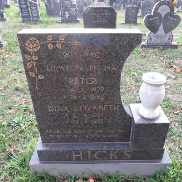 HICKS Peter 1929-1982 &amp; Dina Elizabeth 1927-1995