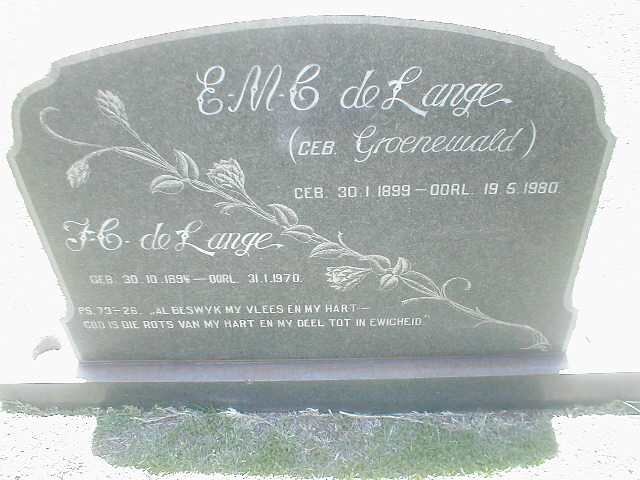 LANGE H.C., de 1894-1970 &amp; E.M.C. GROENEWALD 1899-1980