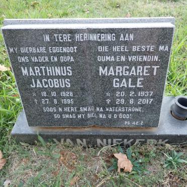 NIEKERK Marthinus Jacobus, van 1928-1995 &amp; Margaret Gale 1937-2017