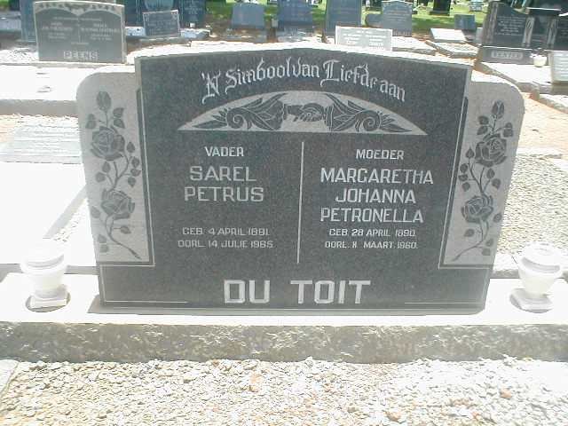 TOIT Sarel P., du 1891-1965 &amp; Margaretha J.P. 1890-1960
