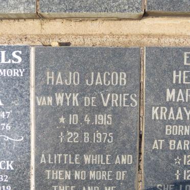 VRIES Hajo Jacob van Wyk, de 1915-1975