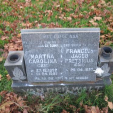 WALT Francois Jacob Pretorius, van der 1933-  & Martha Carolina 1932-1998