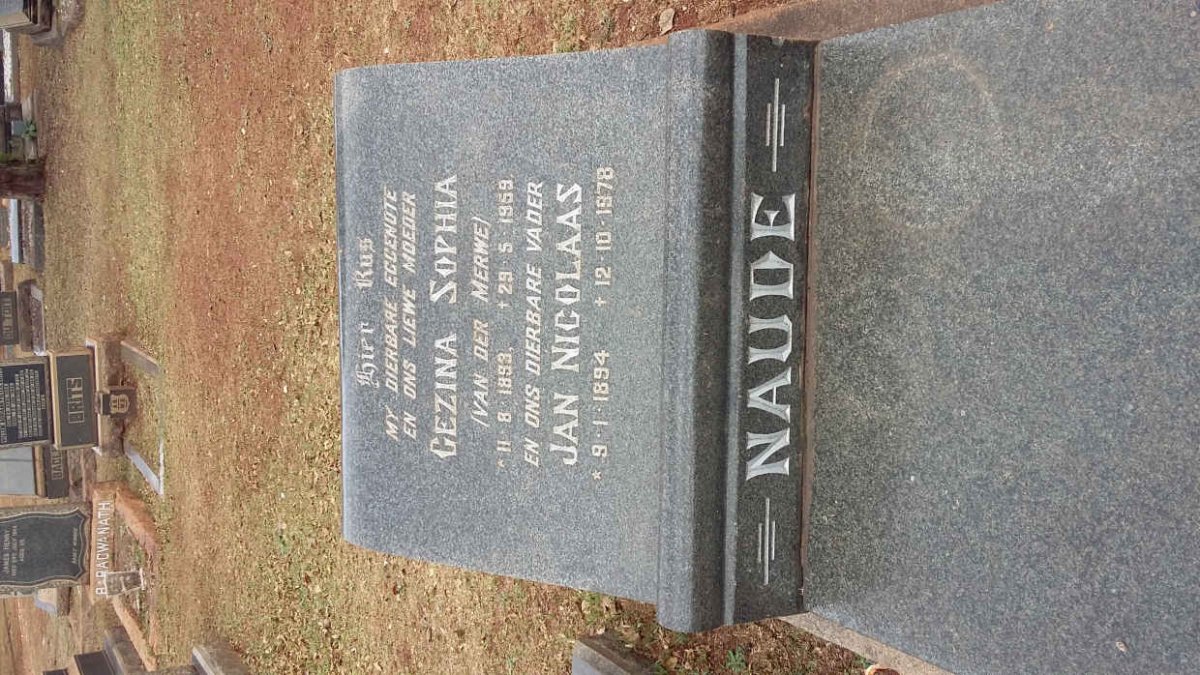 NAUDE Jan Nicolaas 1894-1978 &amp; Gezina Sophia VAN DER MERWE 1893-1959