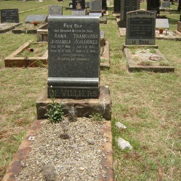 VILLIERS Anna Johanna, de 1918-1930 :: DE VILLIERS Francouis Johannes 1923-1949