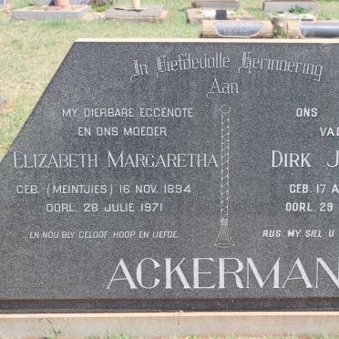 ACKERMAN Dirk Jacobus 1893-1973 &amp; Elizabeth Margaretha MEINTJIES 1894-1971