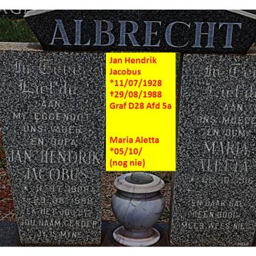 ALBRECHT Jan Hendrik Jacobus 1929-1988 &amp; Maria Aletta 1916-