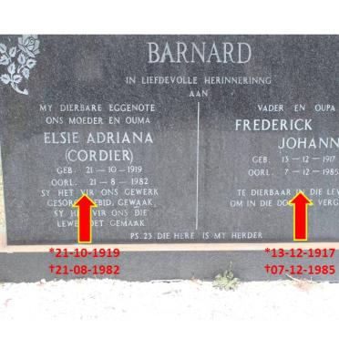BARNARD Frederick Johannes 1917-1985 &amp;  Elsie Adriana CORDIER 1919-1982