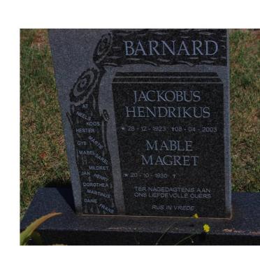 BARNARD Jackobus Hendrikus 1923-2003 &amp; Mable Magret 1930-