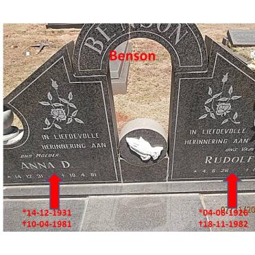 BENSON Rudolf J. 1926-1982 &amp; Anna D. 1931-1981