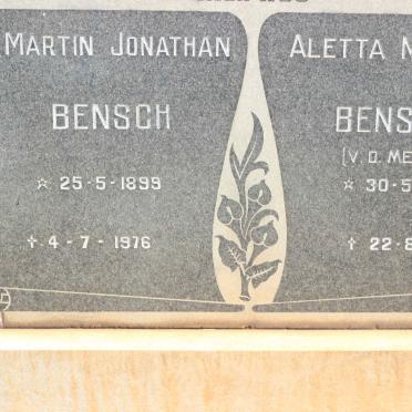 BENSCH Martin Jonathan 1899-1976 &amp; Aletta Maria V.D. MERWE 1904-1978