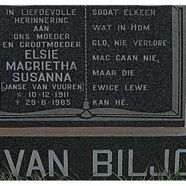 BILJON Elsie Magrietha Susanna, van nee JANSE VAN VUUREN 1911-1985