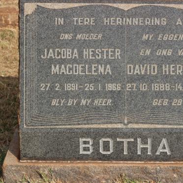BOTHA David Hercules 1888-1955 &amp; Jacoba Hester Magdelena 1891-1966