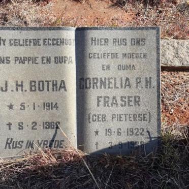 BOTHA J.H. 1914-1968 &amp; FRASER Cornelia P.H. nee PIETERSE 1922-1988