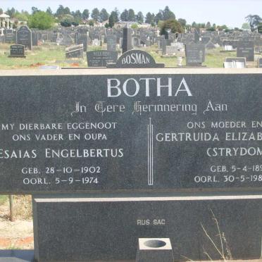BOTHA Esaias Engelbertus 1902-1974 &amp; Gertruida Elizabeth STRYDOM 1898-1982