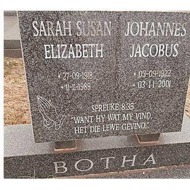 BOTHA Johannes Jacobus 1922-2001 &amp; Sarah Susan Elizabeth 1918-1989
