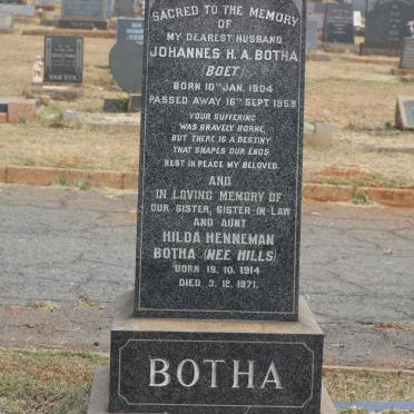 BOTHA Johannes H.A. 1904-1959 &amp; Hilda Henneman HILLS 1914-1971
