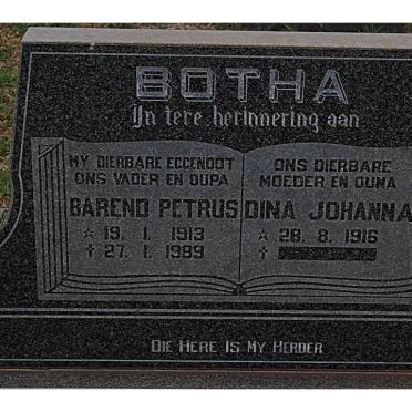 BOTHA Barend Petrus 1913-1989 &amp; Dina Johanna 1916-