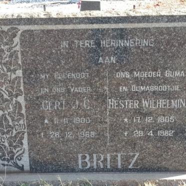 BRITZ Gert J.C. 1900-1968 &amp; Hester Wilhelmina 1905-1982