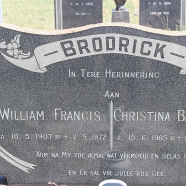 BRODRICK William Francis 1907-1972 &amp; Christina Barendina 1905-1975