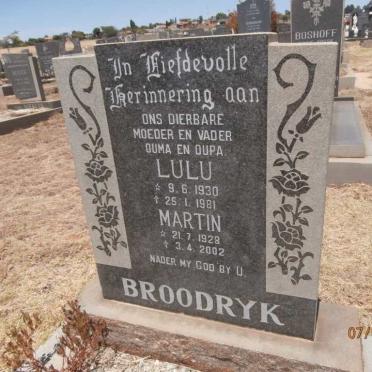 BROODRYK Martin 1928-2002 &amp; Lulu 1930-1981