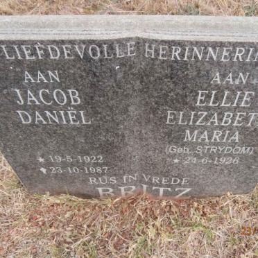 BRITZ Jacob Daniël 1922-1987 &amp; Ellie Elizabeth Maria STRYDOM 1926-