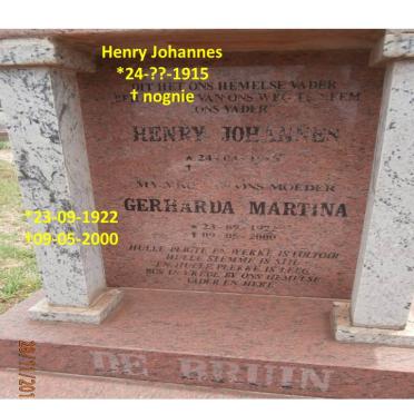 BRUIN Henry Johannes, de 1915- &amp; Gerharda Martina 1922-2000