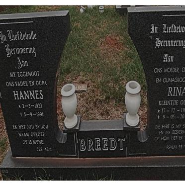 BREEDT Hannes 1923-1991 &amp; Rina 1929-2012