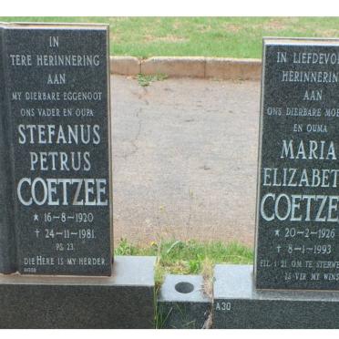 COETZEE Stephanus Petrus 1920-1981 &amp; Maria Elizabeth 1926-1993