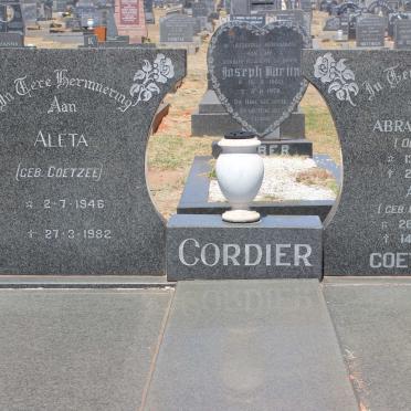 COETZEE Abraham P.J. 1917-2003 &amp; Anna OOSTHUIZEN 1926-2006 :: CORDIER Aleta nee COETZEE 1946-1982