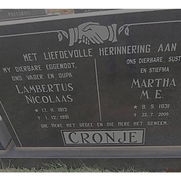 CRONJE Lambertus Nicolaas 1913-1991 &amp; Martha M.E. 1931-2009