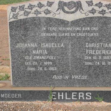 EHLERS Christiaan Frederick 1897-1969 &amp; Johanna Isabella Maria SWANEPOEL 1899-1963