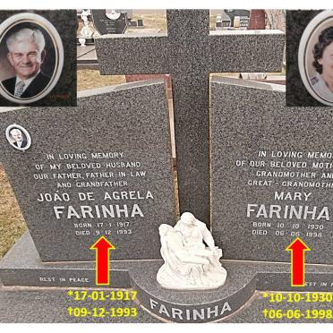 FARINHA Joao de Agrela 1917-1993 &amp; Mary 1930-1998