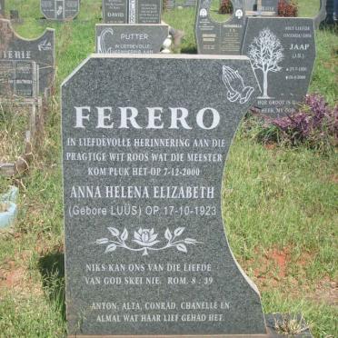 FERERO Anna Helena Elizabeth nee LUUS 1923-2000