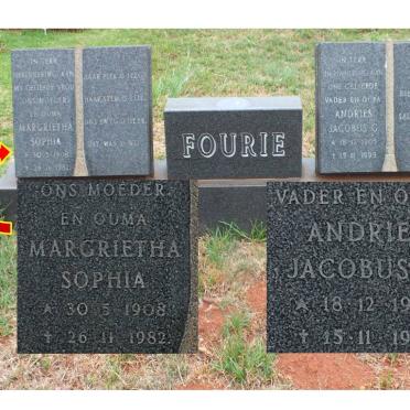 FOURIE Andries Jacobus G. 1905-1993 &amp; Margrietha Sophia 1908-1982