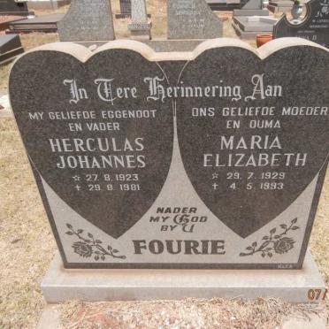FOURIE Herculas Johannes 1923-1981 &amp; Maria Elizabeth 1929-1993