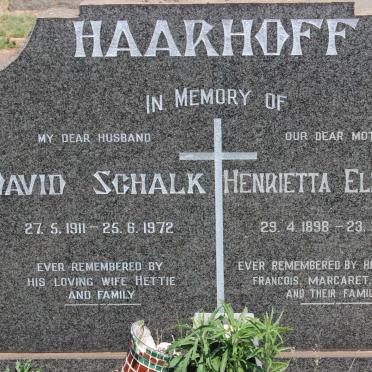 HAARHOFF David Schalk 1911-1972 &amp; Henrietta Elizabeth 1898-1987