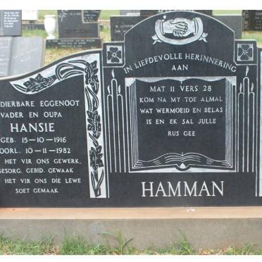 HAMMAN Hansie J.J. 1916-1982