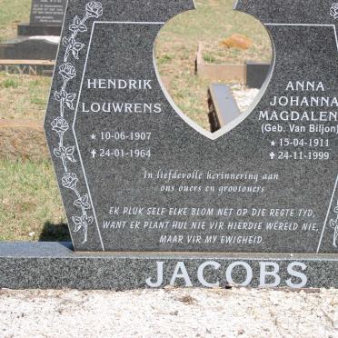 JACOBS Hendrik Louwrens 1907-1964 &amp; Anna Johanna Magdalena VAN BILJON 1911-1999