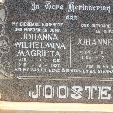 JOOSTE Johannes C. 1905-1985 &amp; Johanna Wilhelmina Magrieta 1910-1980