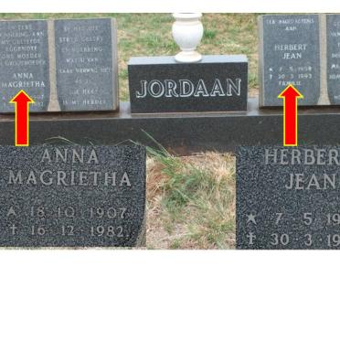 JORDAAN Anna Magrietha 1907-1982 :: JORDAAN Herbert Jean 1958-1993