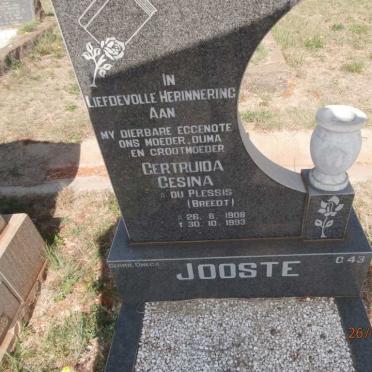 JOOSTE Gertruida Gesina voorheen BREEDT nee DU PLESSIS 1908-1993