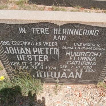 JORDAAN Johan Pieter Bester 1919-1974 &amp; Huibrecht Florina Cathrina 1920-2002