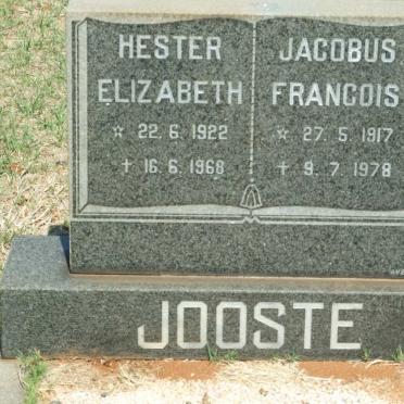 JOOSTE Jacobus Francois 1917-1978 &amp; Hester Elizabeth 1922-1968